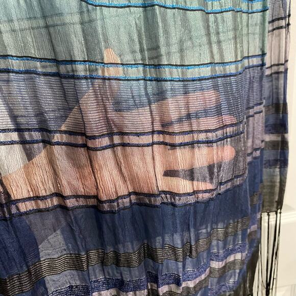 Chico's scarf wrap shawl burnout blue sage sheer long fringe Boho chic elegant - Picture 6 of 8